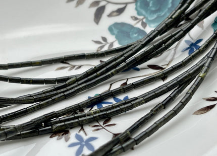 2x4 mm Tube Shape Jasper Gemstone Beads Genuine Dark Green Black Color Jasper Gemstones Loose Spacer Beads 15.5 Inches Strand #3933