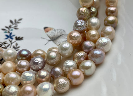 9-10 mm AAA Half Strand Large Hole Natural Multi Pink Baroque Pearl Beads 2.2 mm Hole Natural Edison Pearl With Iridescent Color #1632