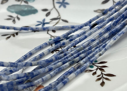 2x4 mm Tube Shape Blue Spot Agate or Malachite Gemstone Beads Genuine Green And Blue Color Gemstones Loose Spacer Beads 15.5 Inches #3939