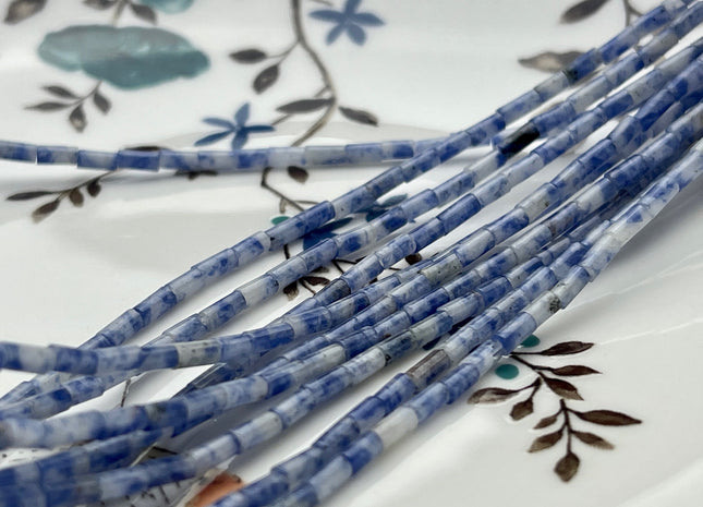 2x4 mm Tube Shape Blue Spot Agate or Malachite Gemstone Beads Genuine Green And Blue Color Gemstones Loose Spacer Beads 15.5 Inches #3939