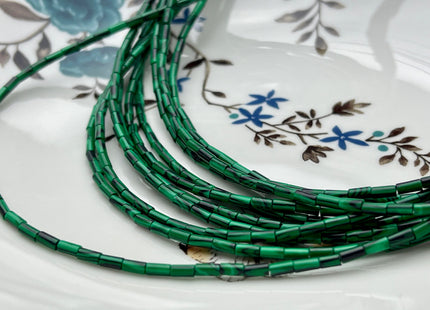 2x4 mm Tube Shape Blue Spot Agate or Malachite Gemstone Beads Genuine Green And Blue Color Gemstones Loose Spacer Beads 15.5 Inches #3939