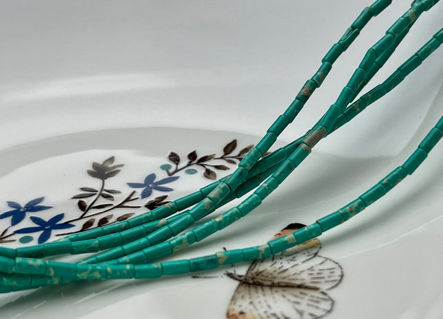 2x4 mm Tube Shape Sea Sediment Gemstone Beads Genuine Cyan Blue And Green Color Gemstones Loose Spacer Beads 15.5 Inches Strand #3941