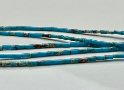 2x4 mm Tube Shape Sea Sediment Gemstone Beads Genuine Cyan Blue And Green Color Gemstones Loose Spacer Beads 15.5 Inches Strand #3941
