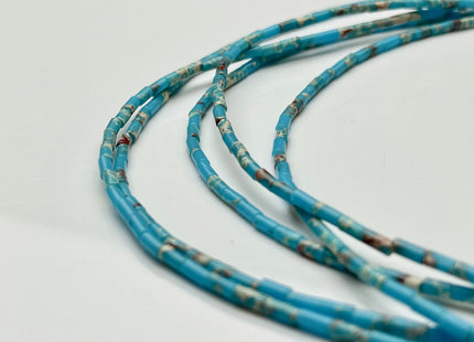 2x4 mm Tube Shape Sea Sediment Gemstone Beads Genuine Cyan Blue And Green Color Gemstones Loose Spacer Beads 15.5 Inches Strand #3941