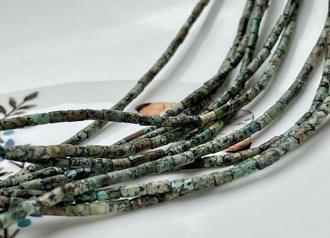 2x4 mm Tube Shape White or Africa Turquoise Gemstone Beads Genuine White Multi Green Gemstones Loose Spacer Beads 15.5 Inches Strand #3947