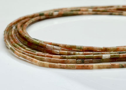 2x4 mm Tube Shape Unakite Gemstone Beads Genuine Green And Orange Gemstones Loose Spacer Beads 15.5 Inches Strand #3950