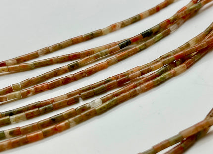 2x4 mm Tube Shape Unakite Gemstone Beads Genuine Green And Orange Gemstones Loose Spacer Beads 15.5 Inches Strand #3950