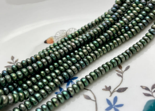 5mm Olive Green Button Freshwater Pearl, Genuine Freshwater Pearl, Dark Green Freshwater Pearls, High Luster Green Pearls #53