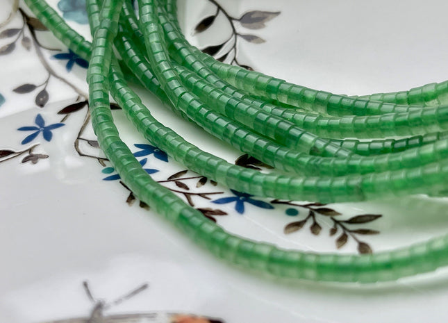 2x4mm Green Color Jade Heishi Rondelle Shape Genuine Natural Jade Gemstone Loose Beads 15.5 Inches Strand #4006