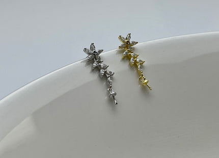 One Pair 925 Sterling Silver/Gold Setting Findings For Half Drilled Pearls Floral Leaf Shape Design Sterling Silver Earring Findings #10231