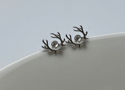One Pair 925 Sterling Silver Setting Findings For Half Drilled Pearls Reindeer Shape Design Sterling Silver Earring Findings #10232