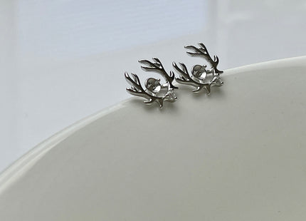 One Pair 925 Sterling Silver Setting Findings For Half Drilled Pearls Reindeer Shape Design Sterling Silver Earring Findings #10232