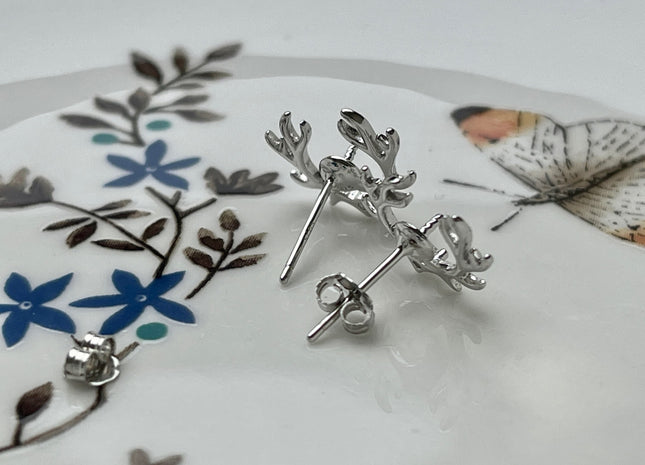 One Pair 925 Sterling Silver Setting Findings For Half Drilled Pearls Reindeer Shape Design Sterling Silver Earring Findings #10232