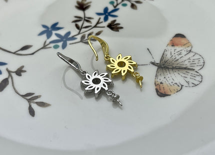 One Pair 925 Sterling Silver/Gold Simple Hook Earring Setting Flower Shape Earring Hook Findings For Half Drilled Pearls #10233