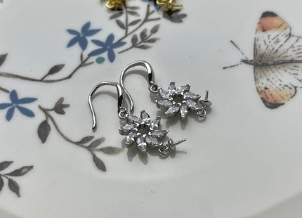 One Pair 925 Sterling Silver/Gold Simple Hook Earring Setting Flower Shape Earring Hook Findings For Half Drilled Pearls #10233