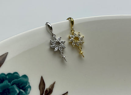 One Pair 925 Sterling Silver/Gold Simple Hook Earring Setting Flower Shape Earring Hook Findings For Half Drilled Pearls #10233