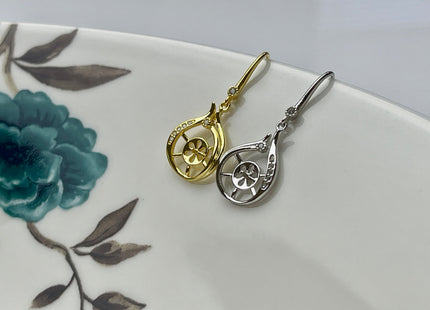 One Pair 925 Sterling Silver/Gold Simple Hook Earring Setting Teardrop Shape Earring Hook Findings For Half Drilled Pearls #10234