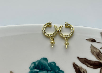 One Pair 925 Sterling Silver/Gold Setting Findings For Half Drilled Pearls Crescent Shape Design Sterling Silver Earring Findings #10235
