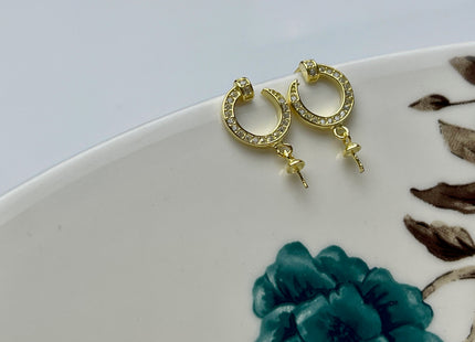 One Pair 925 Sterling Silver/Gold Setting Findings For Half Drilled Pearls Crescent Shape Design Sterling Silver Earring Findings #10235