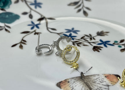 One Pair 925 Sterling Silver/Gold Setting Findings For Half Drilled Pearls Crescent Shape Design Sterling Silver Earring Findings #10235