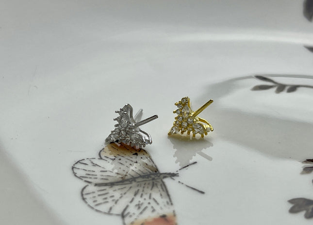 One Pair 925 Sterling Silver/Gold Setting Findings For Half Drilled Pearls Bird Wing Shape Design Sterling Silver Earring Findings #10237