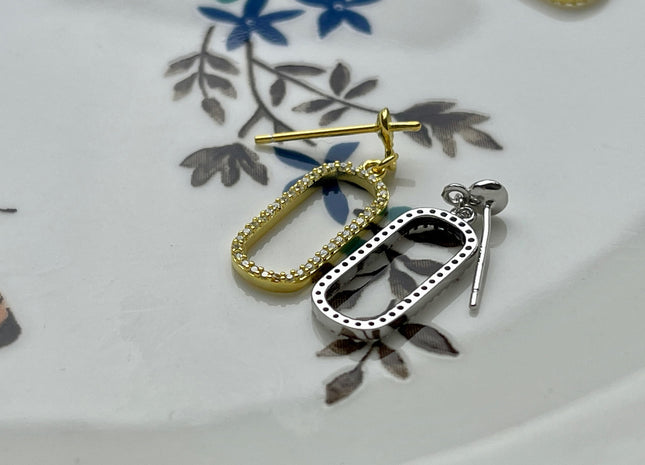 One Pair 925 Sterling Silver/Gold Setting Findings For Half Drilled Pearls Oval Shape Design Sterling Silver Earring Findings #10238