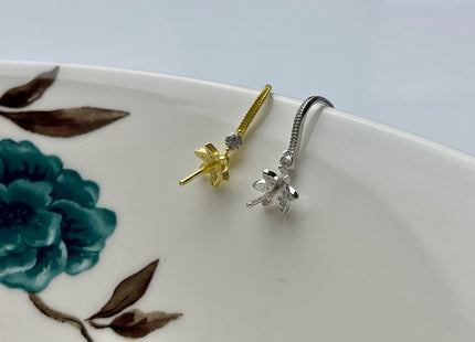 One Pair 925 Sterling Silver/Gold Simple Hook Earring Setting Flower Shape Earring Hook Findings For Half Drilled Pearls #10241