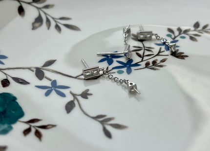 One Pair 925 Sterling Silver Setting Findings For Half Drilled Pearls Chain Design Shape Design Sterling Silver Earring Findings #10246