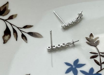 One Pair 925 Sterling Silver Setting Findings For Half Drilled Pearls Stick Rod Shape Design Sterling Silver Earring Findings #10248