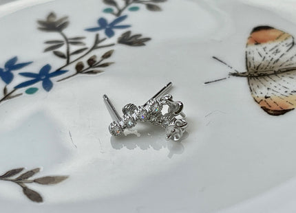 One Pair 925 Sterling Silver Setting Findings For Half Drilled Pearls Stick Rod Shape Design Sterling Silver Earring Findings #10248