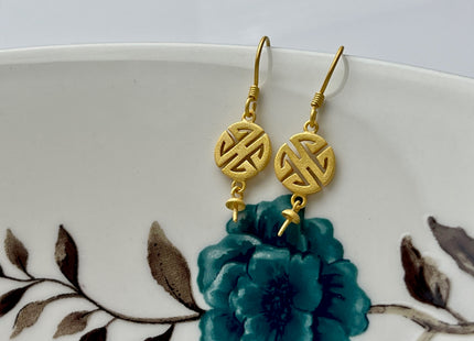 One Pair 925 Sterling Silver Simple Hook Earring Setting Gold Painted Coin Shape Earring Hook Findings For Half Drilled Pearls #10253