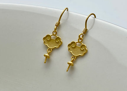 One Pair 925 Sterling Silver Simple Hook Earring Setting Gold Painted Cloud Coin Shape Earring Hook Findings For Half Drilled Pearls #10256