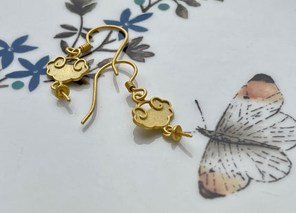 One Pair 925 Sterling Silver Simple Hook Earring Setting Gold Painted Cloud Coin Shape Earring Hook Findings For Half Drilled Pearls #10256
