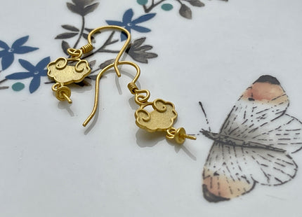 One Pair 925 Sterling Silver Simple Hook Earring Setting Gold Painted Cloud Coin Shape Earring Hook Findings For Half Drilled Pearls #10256