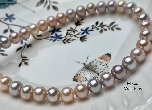8-9.5 mm AAA Rare Extra Shiny Natural Mauve or Multi Mixed Pink Potato Freshwater Pearl Bead Genuine High Luster Quality Bridal Pearl #P1964