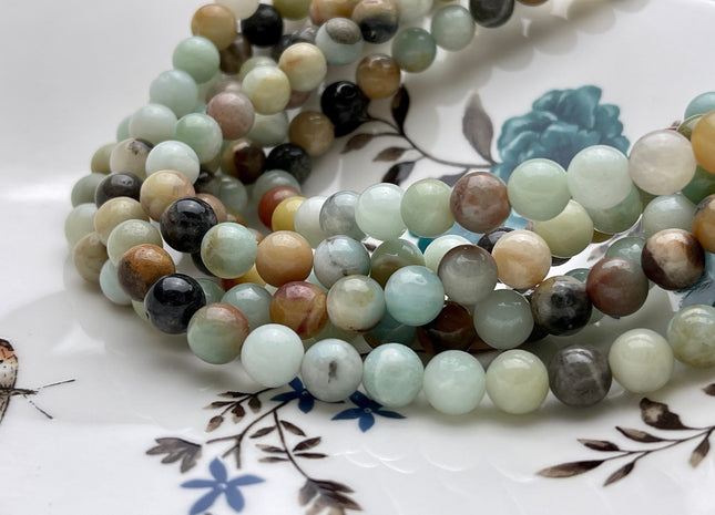 6mm 8mm 10mm Natural Multi Color Smooth Round Amazonite Gemstone Beads Genuine Natural Amazonite Beads 15.5 Inches Strand #4014