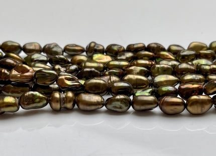 5-6x8-11mm Green Copper Color Keshi Freshwater Pearls Beads Genuine Keshi Rice Nugget Shape Green Copper Keshi Freshwater Pearl Beads #P1941