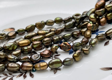 5-6x8-11mm Green Copper Color Keshi Freshwater Pearls Beads Genuine Keshi Rice Nugget Shape Green Copper Keshi Freshwater Pearl Beads #P1941
