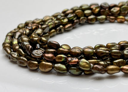 5-6x8-11mm Green Copper Color Keshi Freshwater Pearls Beads Genuine Keshi Rice Nugget Shape Green Copper Keshi Freshwater Pearl Beads #P1941
