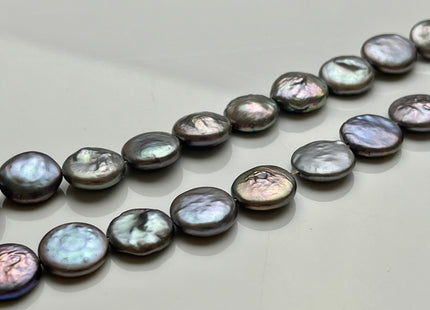11-12 mm Dark Silver Gray Color With Pink Sheen Coin Freshwater Pearl Beads Genuine Silver Gray Flat Coin Freshwater Pearl Beads #P1987