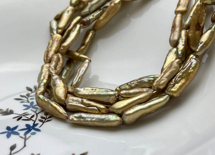 6-8x24-30 mm Gold Color Biwa Stick Freshwater Pearls Genuine Gold Color Biwa Stick Freshwater Pearl Beads #P1992