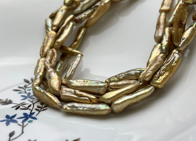 6-8x24-30 mm Gold Color Biwa Stick Freshwater Pearls Genuine Gold Color Biwa Stick Freshwater Pearl Beads #P1992