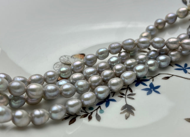 7x8-9 mm Gray Color Rice/Oval Freshwater Pearl Beads Genuine Gray Color High Luster Cultured Rice Shape Freshwater Pearls #P1996