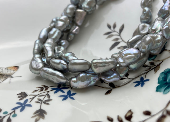 9-10x13-19 mm AA Silver Gray Color Keshi Freshwater Pearls Beads Genuine Keshi Rice Nugget Shape Silver Gray Freshwater Pearl Beads #P1997