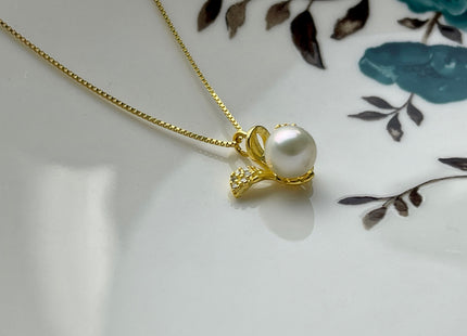 One Piece 925 Sterling Silver/Gold Pendant Setting Findings For Half Drilled Pearls Leaf Petal Shape Design W/CZ Silver Pendant #10257