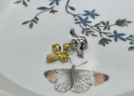 One Piece 925 Sterling Silver/Gold Pendant Setting Findings For Half Drilled Pearls Leaf Petal Shape Design W/CZ Silver Pendant #10257