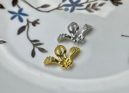 One Piece 925 Sterling Silver/Gold Pendant Setting Findings For Half Drilled Pearls Leaf Petal Shape Design W/CZ Silver Pendant #10257
