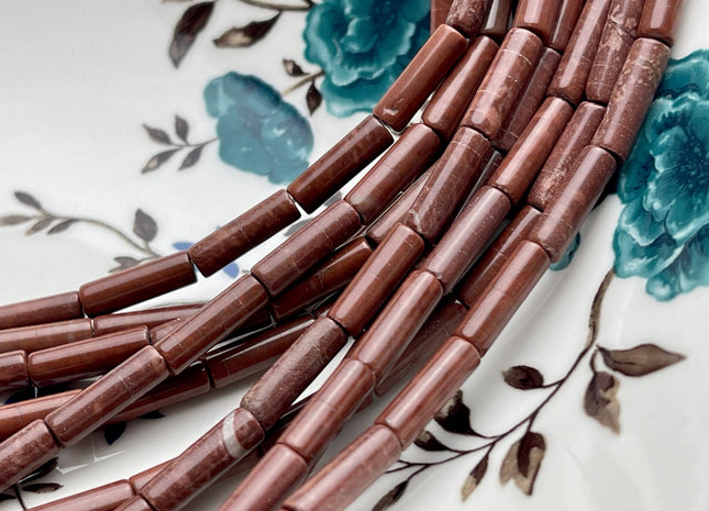 4x13-14 mm Tube Shape Red Mahogany Jasper Gemstone Beads Genuine Mahogany Color Jasper Gemstones Loose Beads 15.5 Inches Strand #4013