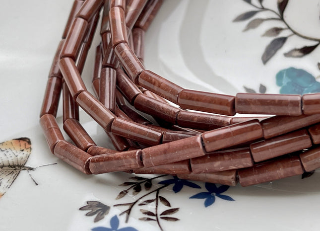 4x13-14 mm Tube Shape Red Mahogany Jasper Gemstone Beads Genuine Mahogany Color Jasper Gemstones Loose Beads 15.5 Inches Strand #4013