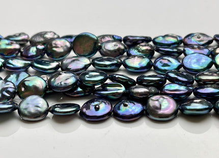 12-13 mm AA Blue Peacock Color Flat Coin Freshwater Pearl Beads Genuine High Luster Cultured Freshwater Coin Pearls 31 Beads #P2018